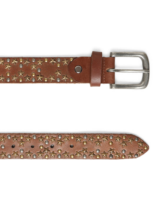 Cognac Star Studded Belt For Women By Art N Vintage