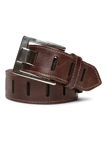 Brown Leather Laser-Cut Design Men's Belt by Art N Vintage