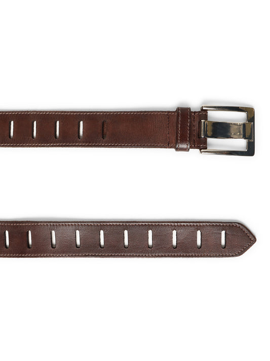 Brown Leather Laser-Cut Design Men's Belt by Art N Vintage