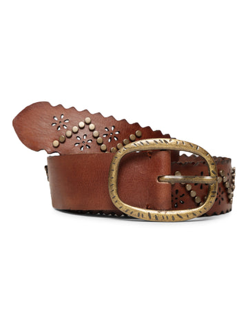 Brown Studded Genuine Leather  Belt By Art N Vintage