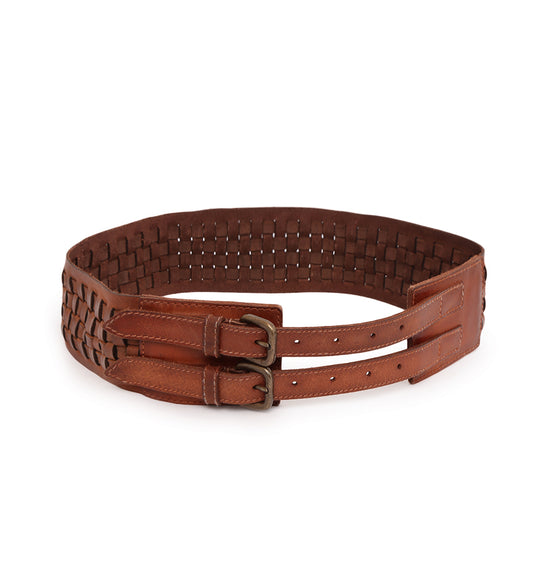 COGNAC Womens Genuine Leather Belt by Art N Vintage