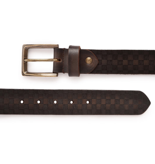 Brown geometric Textured Leather Belt by Art N Vintage