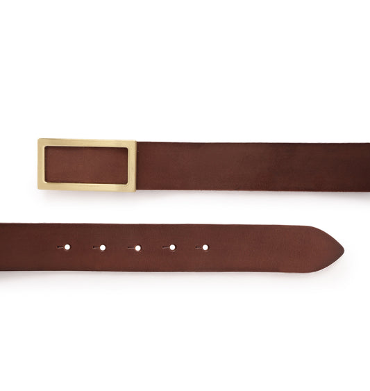 Cognac Modern Minimalist Rectangular Buckle Belt by Art N Vintage