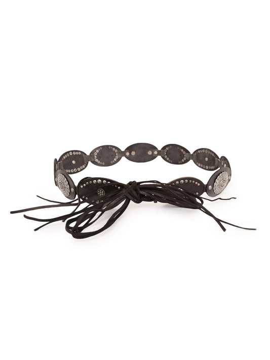 Embellished Black Tie Around Leather Hip Belt by Art N Vintage