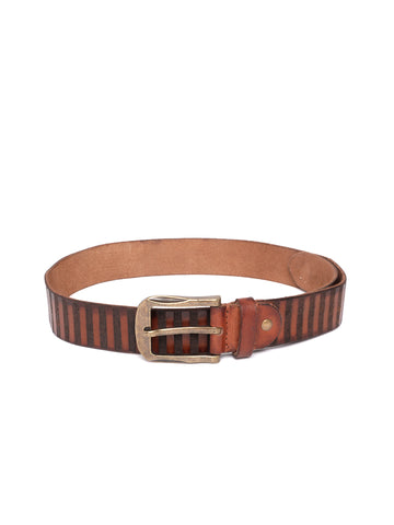Brown geometric Textured Leather Belt by Art N Vintage