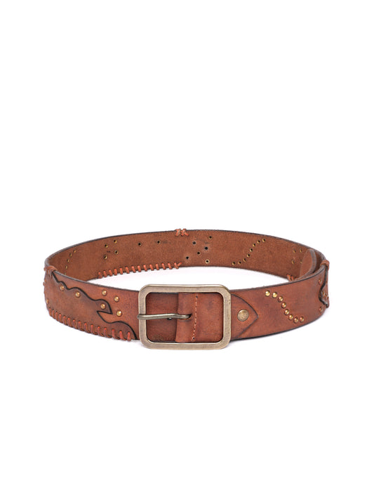 Cognac Studded Leather Belt by Art N Vintage