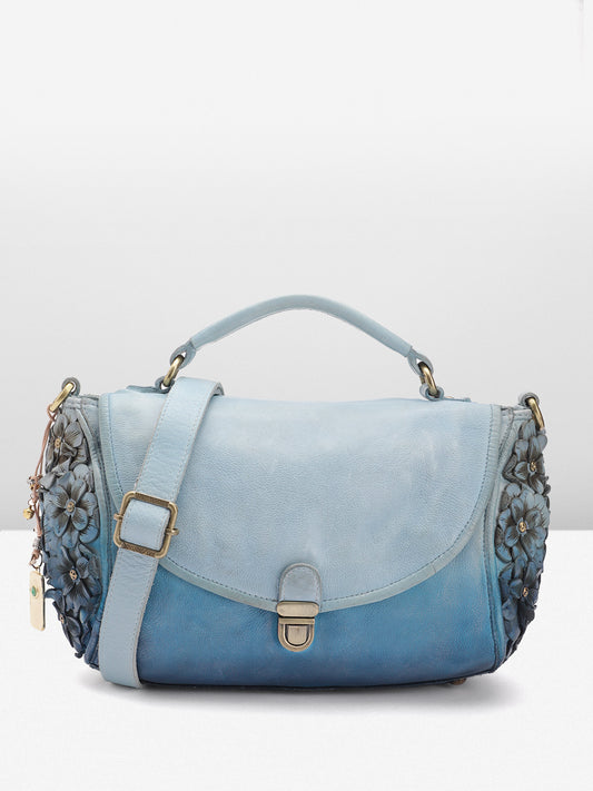 Azure Aster Elegance: Blue Leather Crossbody for Effortless Style
