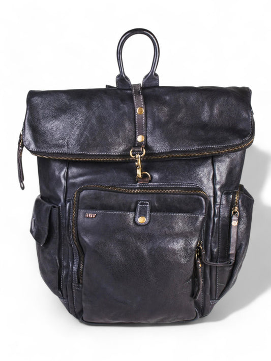 Leo: Real Leather Black With Wash Effect Backpack by Art N Vintage
