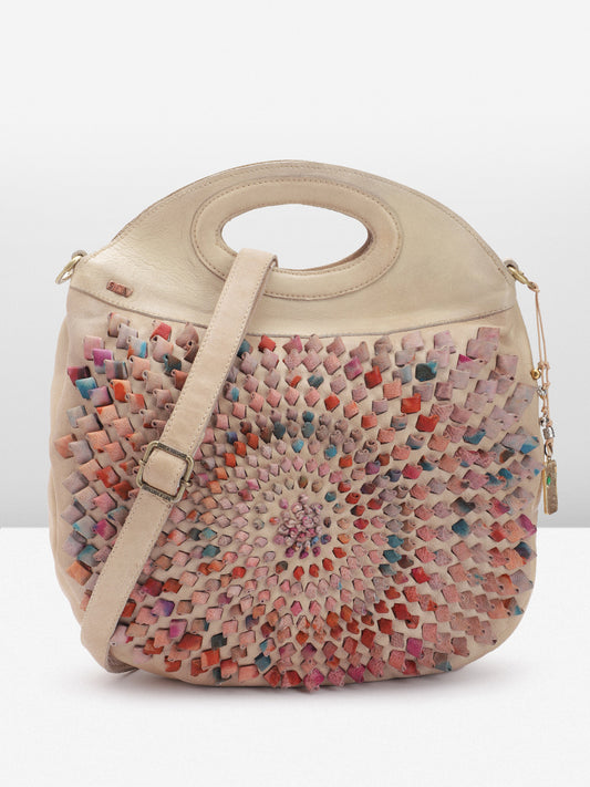 Art N Vintage Glory:  Beige Leather Crossbody & handbag