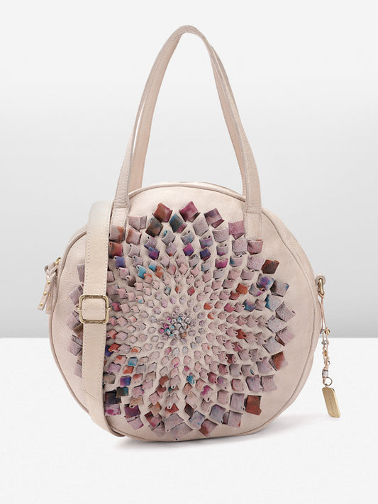 Art N Vintage Glory:  Beige Leather Round shape Crossbody