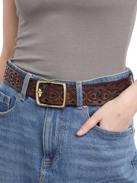 Cognac Women's Genuine Leather Belt by Art N Vintage