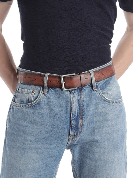 Brown rugged Textured Leather Belt by Art N Vintage
