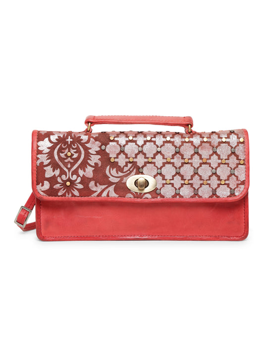 LUMINOSA: Ruby Red Leather Crossbody Bag by Art N Vintage