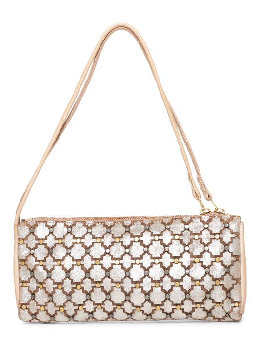 LUMINOSA: Cream Leather clutch Bag By Art N Vintage