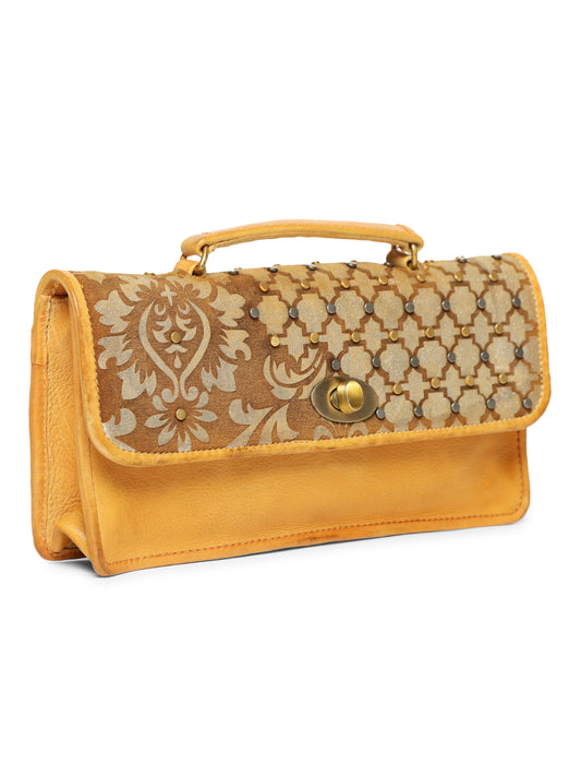 LUMINOSA: Sunny Yellow Leather Crossbody Bag by Art N Vintage