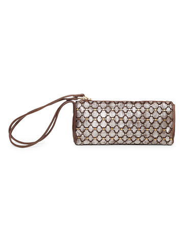 LUMINOSA: Brown Leather clutch Bag By Art N Vintage