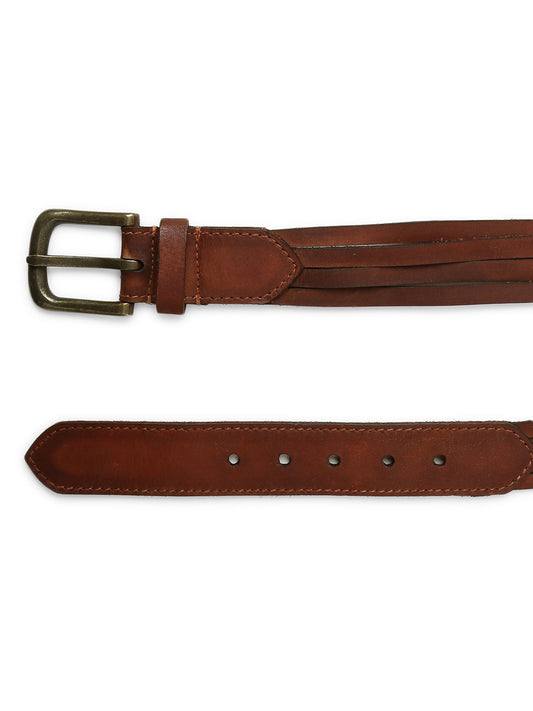 Cognac Interlaced Genuine Leather Belt By Art  Vintage