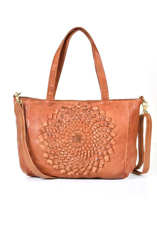 Glory: Art N Vintage Cognac Leather Tote Bag