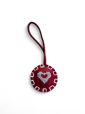 Round red leather bag charm by art n vintage