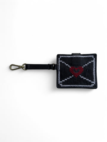 Credit card holder black leather bag charm by art n vintage