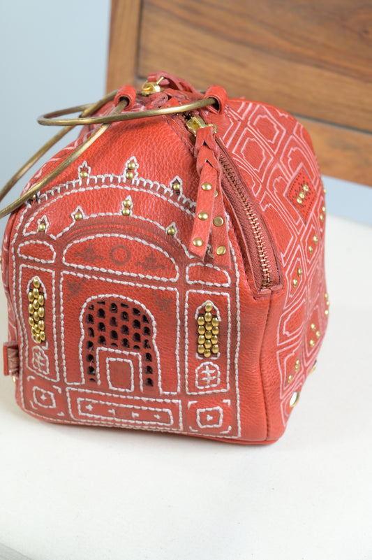 Heritage Hawa Mahal Leather Cube Bag Art N Vintage