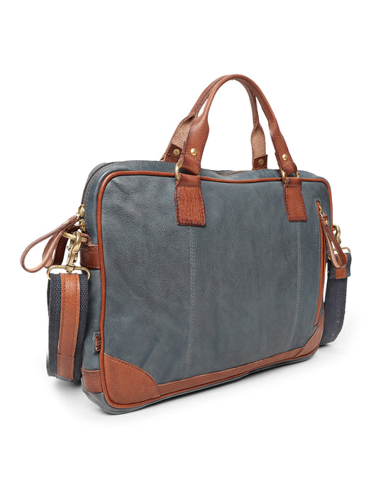 Winger :  Real Leather Navy With Cognac Color Laptop Bag by Art N Vintage