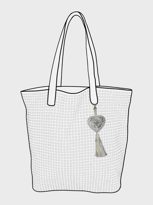 White heart shape leather bag charm by art n vintage