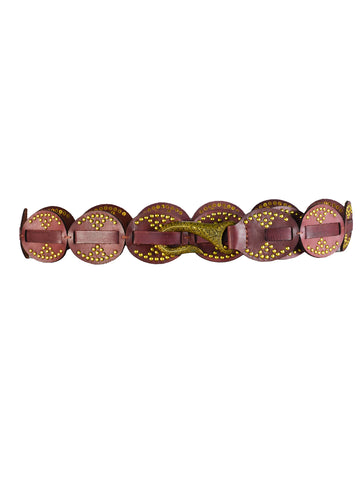 Brown Rivetted Link Hip Belt with Hook Buckle by Art N Vintage