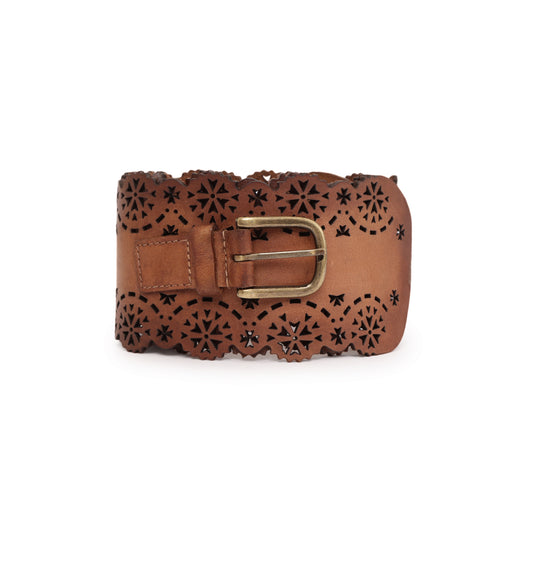 Cognac Womens Genuine Leather Belt by Art N Vintage