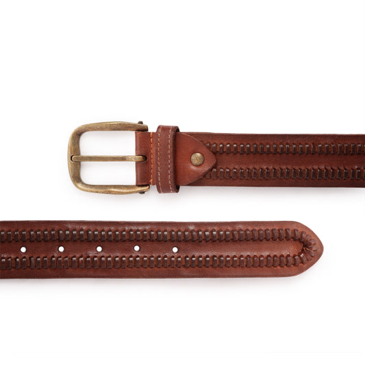 Cognac Weaving Real Leather Men's Belt by Art N Vintage