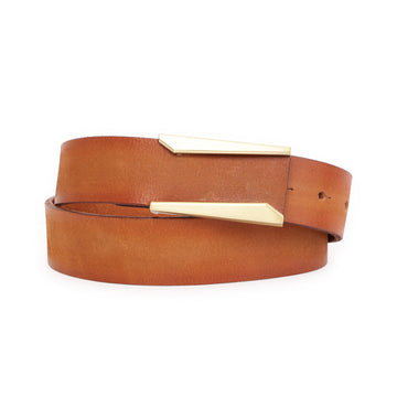 Tan Elegant Angled Buckle Belt by Art N Vintage