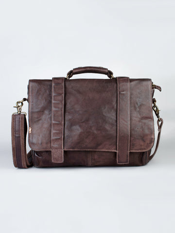 Vintage Brown Leather Men's Messenger Bag By Art N Vintage