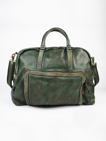 Genuine Dark Olive Leather Weekender Bag By Art N Vintage