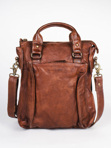 Cognac Veg Tanned Washed Leather Crossbody Bag