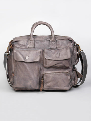 William: Grey Leather Laptop Bag Art N Vintage