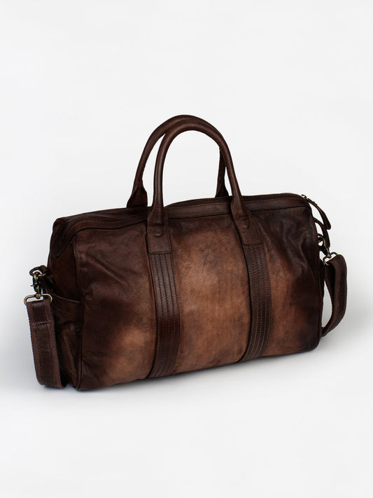 Alexander: Travel Weekender Bag With Brown Washed Effect by art n vintage