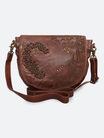 Fresia: Cognac Leather Laser Cross Body