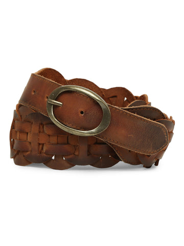 Cognac Leather Interlinked Weave Belt By Art N Vintage