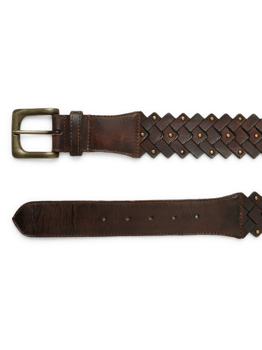 Brown Leather Interlinked Weaving Belt By Art N Vintage