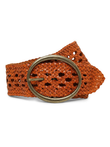 Tan Color Hand-weaving Design Women Leather Belt