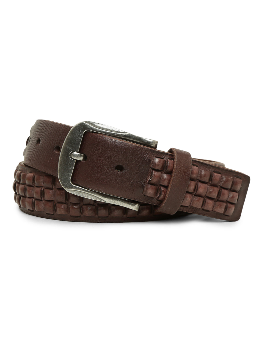 Genuine Brown Leather Interlace Weave Belt