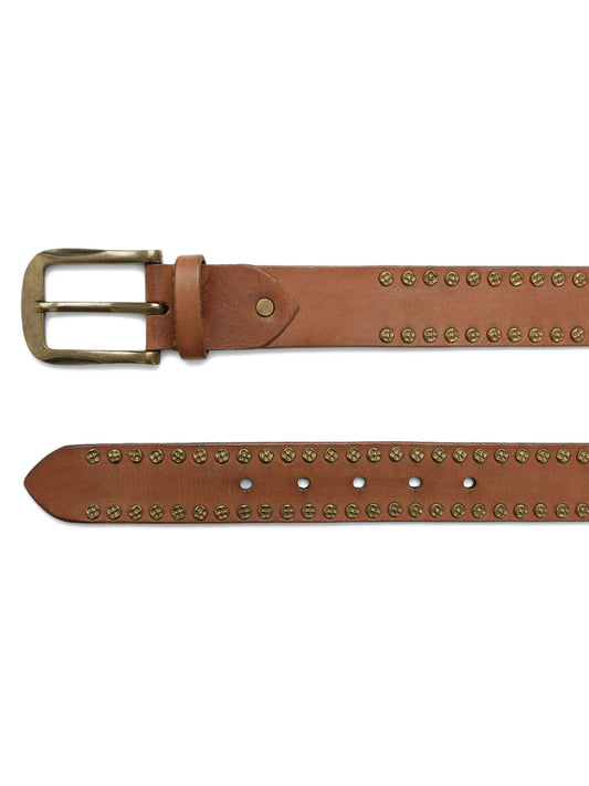 Rustic Rebel: Cognac Genuine Leather Studded Men's Belt - Stylish & Durable by Art N Vintage