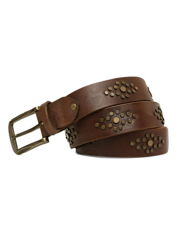 Brown Studded Leather Belt By Art N Vintage