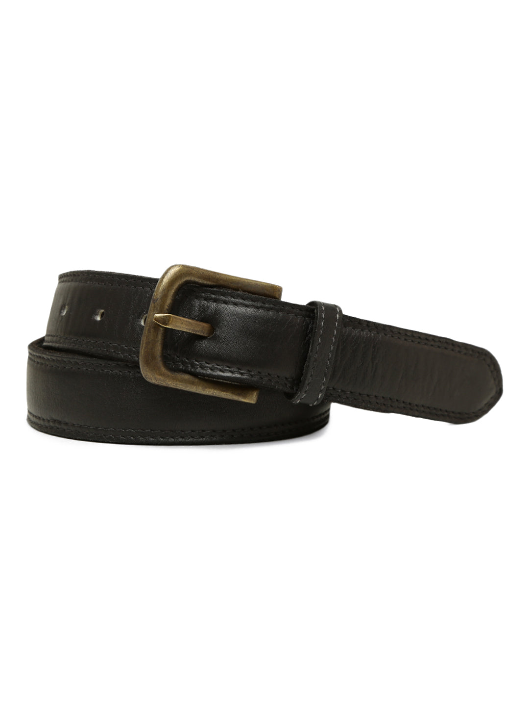 Plain With Side Stitching Black Mens Leather Belt