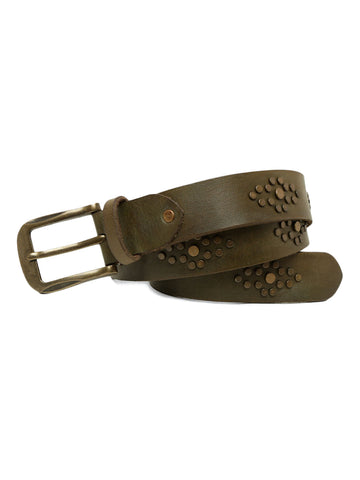 Mens Olive Studded Leather Belt