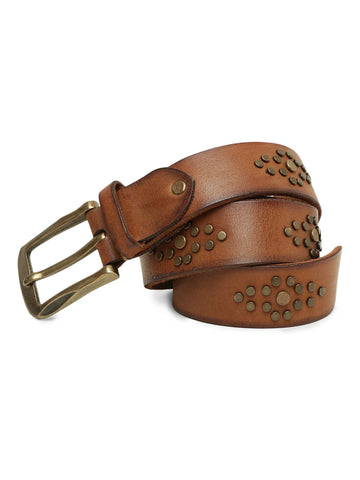 Cognac mens Studded Leather Belt By Art N Vintage