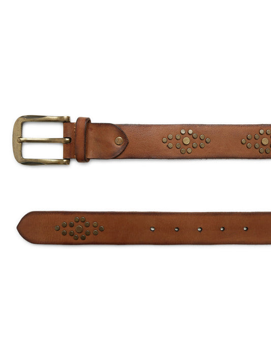 Cognac mens Studded Leather Belt By Art N Vintage