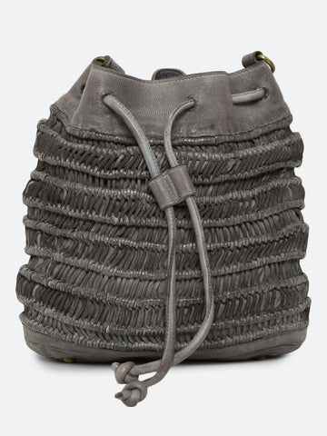 Meidl: Gery Leather Macrame Weaving Bucket Drawstring Bag