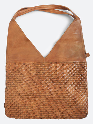 Blush Genuine Leather Boho Bag With Hand Weaving