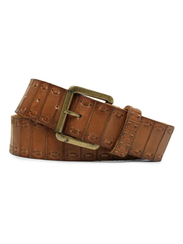 Cognac Genuine Leather Interlinked Weaving Technique Belt By Art N Vintage